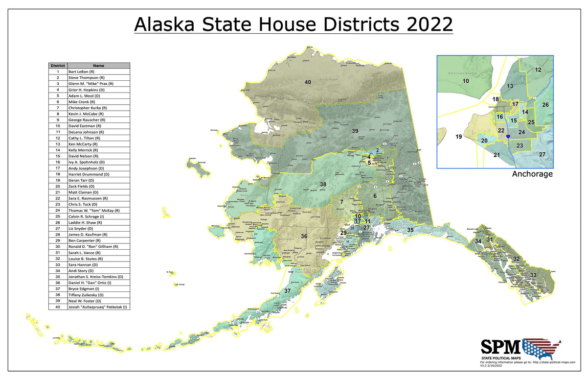 Alaska Political and State Legislative Wall Maps State Political Maps