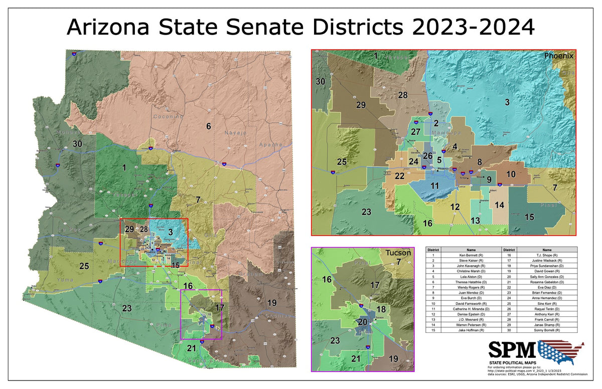 Arizona Political and State Legislative Wall Maps State Political Maps