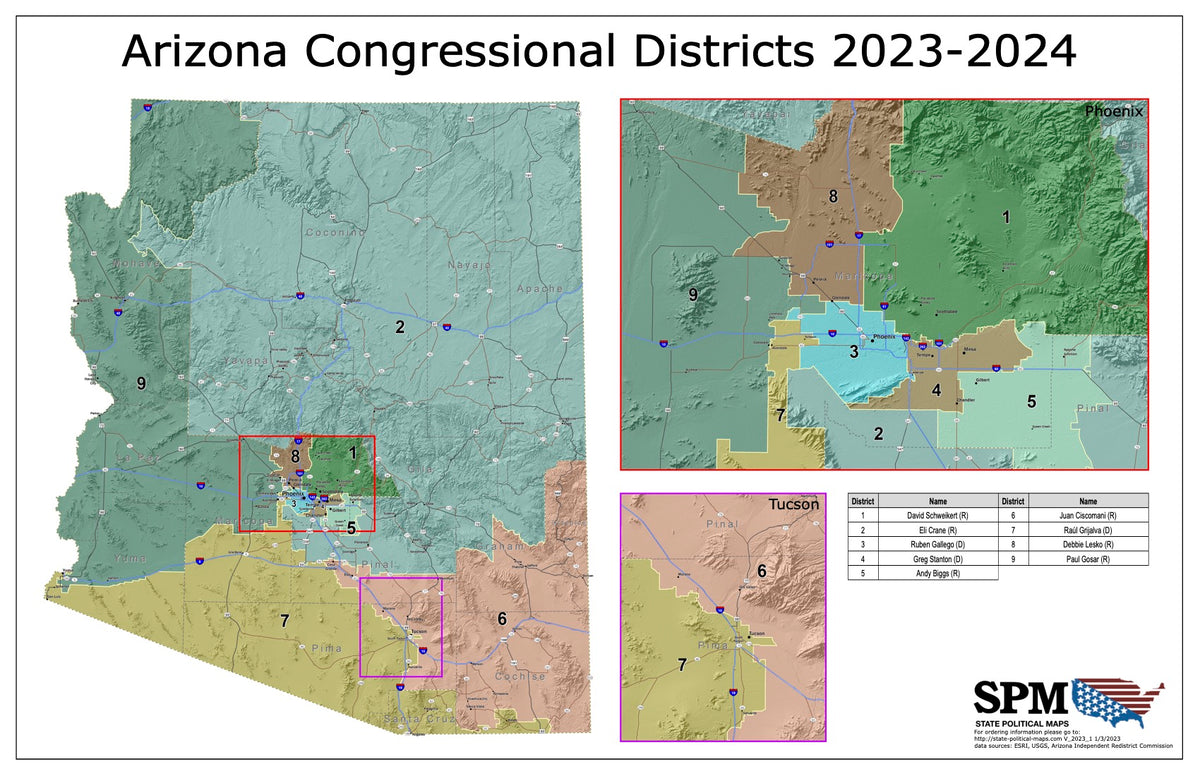 Arizona Political and State Legislative Wall Maps – State Political Maps
