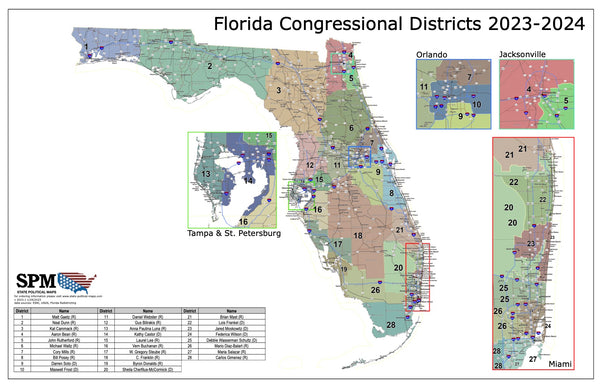 2023-2024 Florida Congressional Districts Wall Map