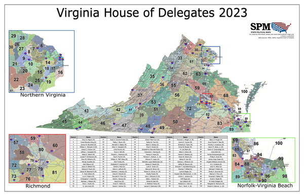 2023 Virginia House of Delegates Wall Map