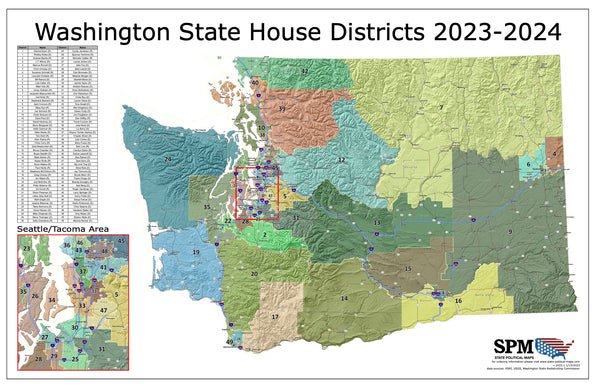 2023-2024 Washington State House Wall Map