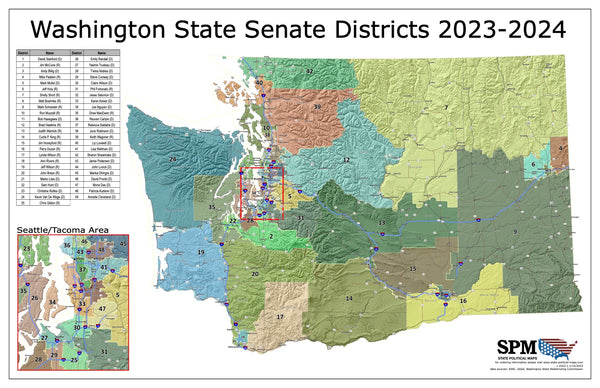 2023-2024 Washington State Senate Wall Map
