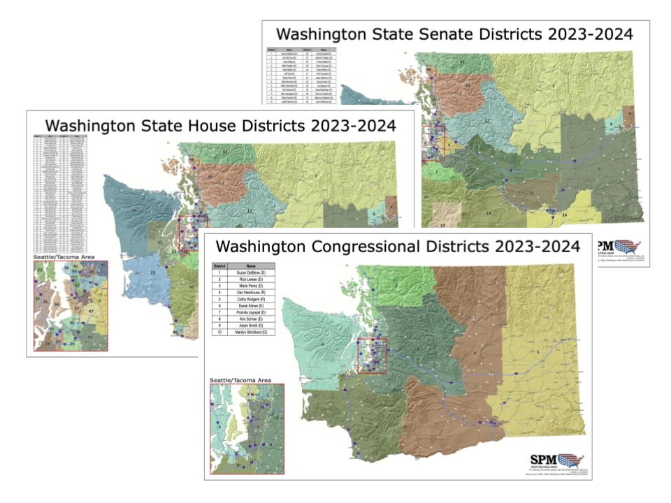 Washington Political and State Legislative Wall Maps – State