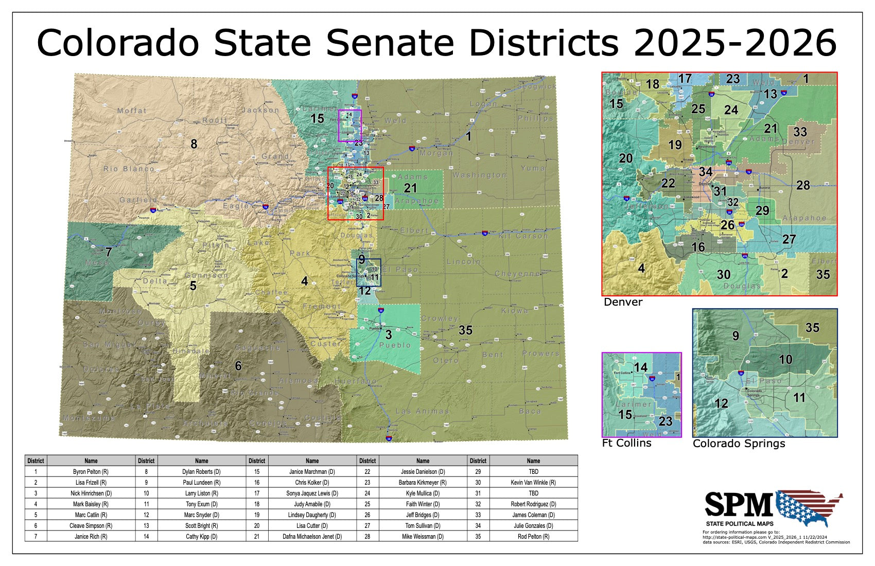 Colorado Political and State Legislative Wall Maps – State Political Maps