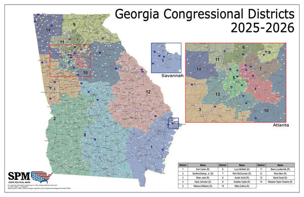 2025-2026 Georgia Congressional Wall Map