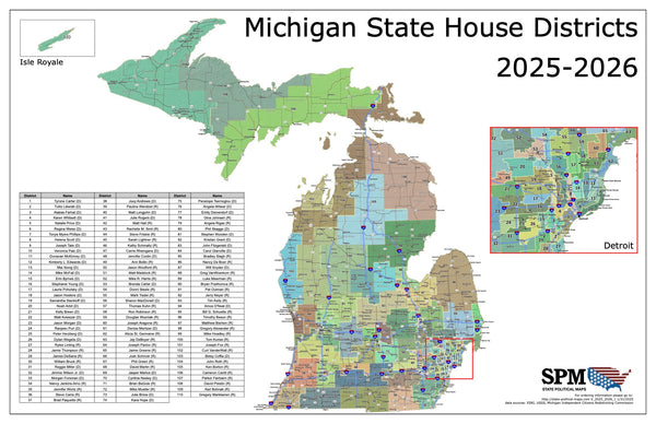 2025-2026 Michigan State House Wall Map