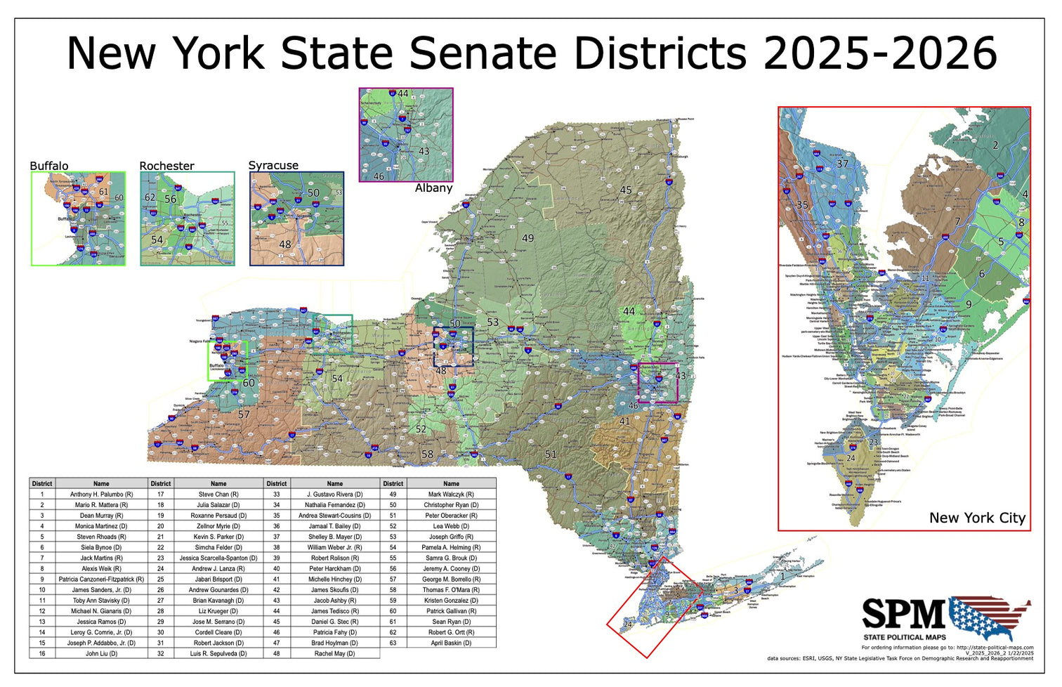 New York Political and State Legislative Wall Maps – State Political Maps