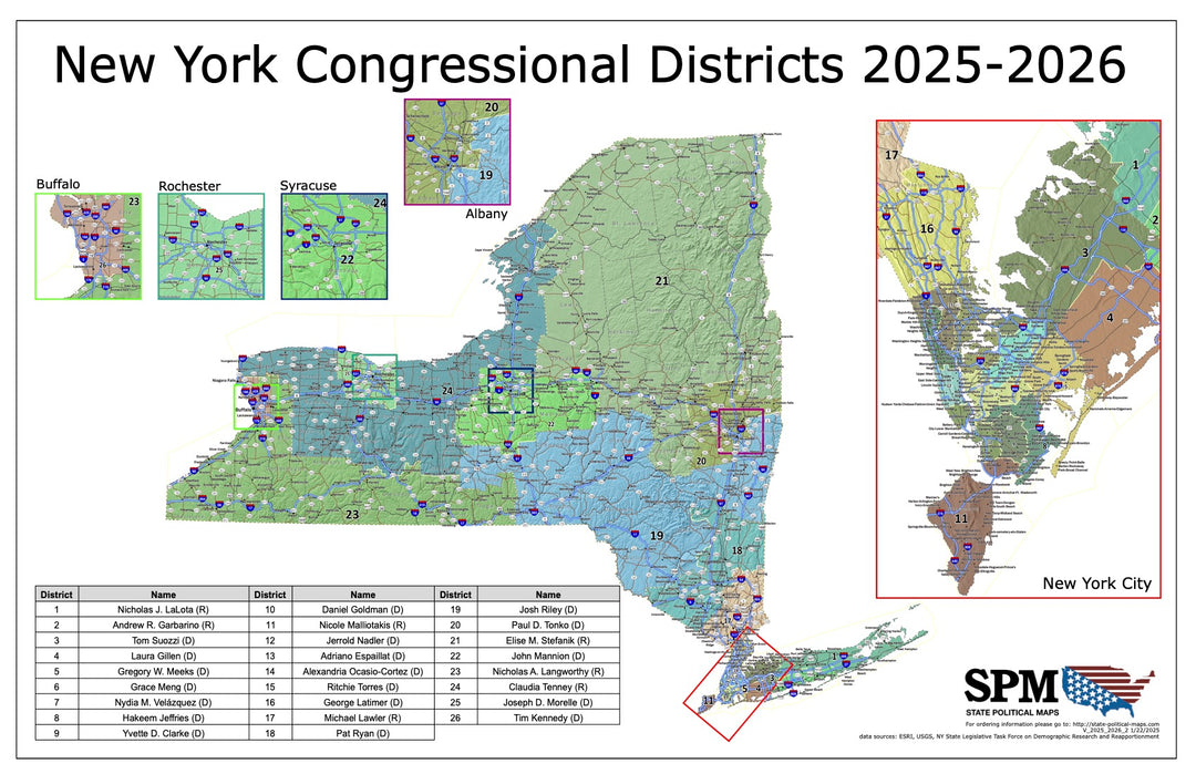 New York Political And State Legislative Wall Maps State Political Maps NY US Congress 2025 2026 2 1080x 