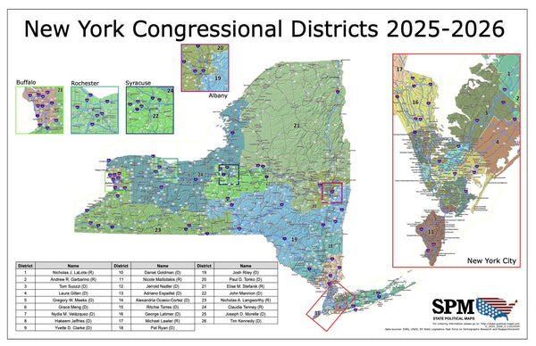 2025-2026 New York Congressional Wall Map