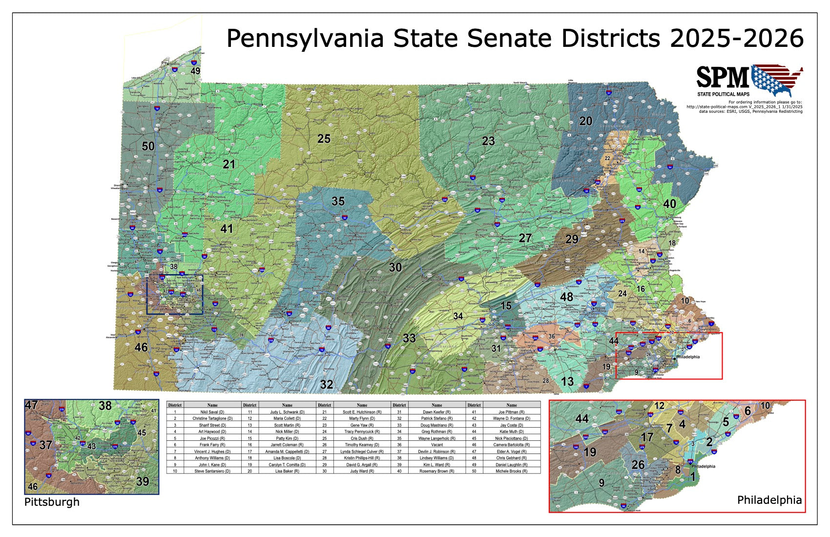 Pa Shape Pennsylvania Political and State Legislative Wall Maps – State ...