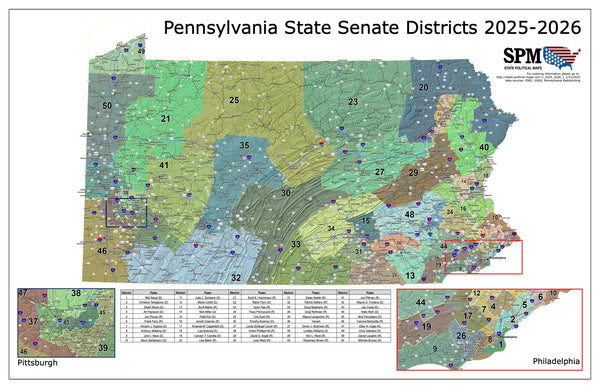 2025-2026 Pennsylvania State Senate Wall Map