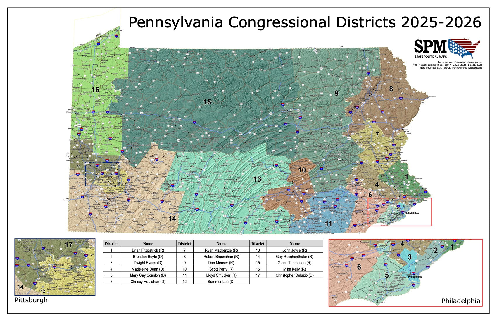 Pa Shape Pennsylvania Political and State Legislative Wall Maps – State ...