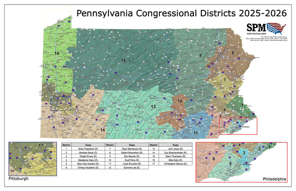 2025-2026 Pennsylvania Congressional Wall Map