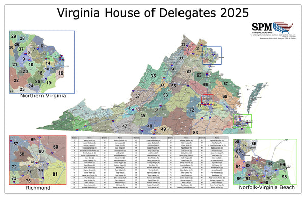 2025 Virginia House of Delegates Wall Map