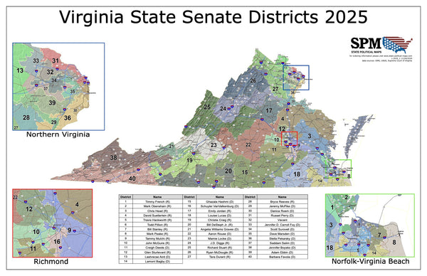 2025 Virginia State Senate Wall Map