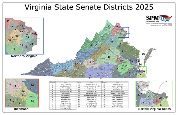 2025 Virginia State Senate Wall Map