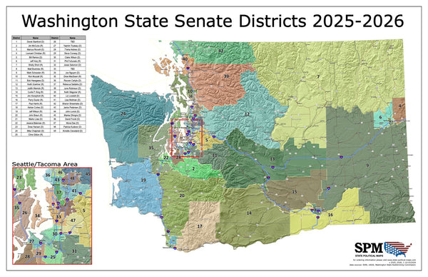 2025-2026 Washington State Senate Wall Map