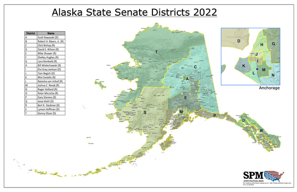 2023-2024 Alaska State Senate Wall Map
