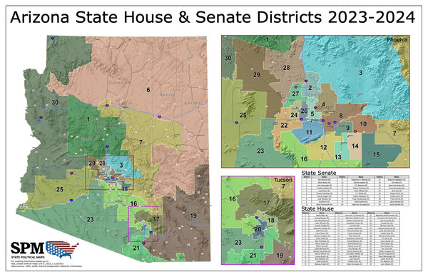 2023-2024 Arizona Combined State Senate & House Wall Map