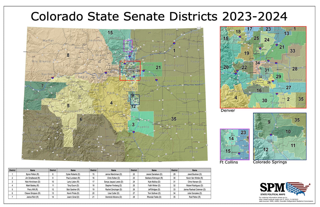 Colorado Political and State Legislative Wall Maps – State Political Maps