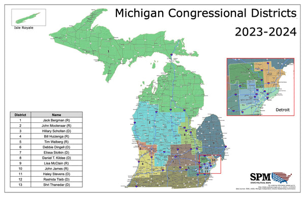 2023-2024 Michigan Congressional Wall Map