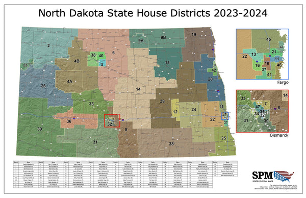 2023-2024 North Dakota State House Wall Map