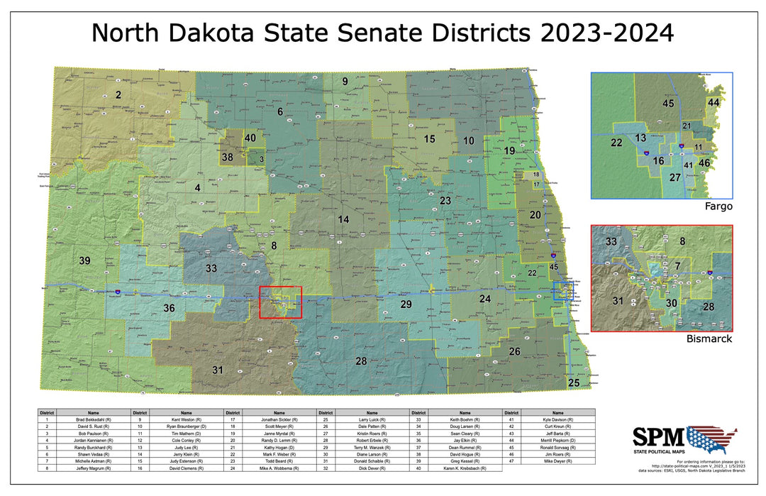 North Dakota Political and State Legislative Wall Maps State