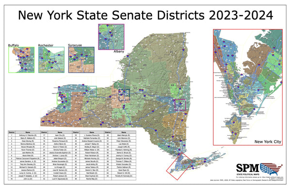 2023-2024 New York State Senate Wall Map