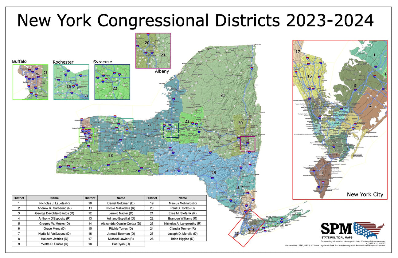 New York Political and State Legislative Wall Maps State Political Maps