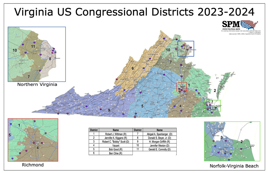 Virginia Political and State Legislative Wall Maps State Political Maps