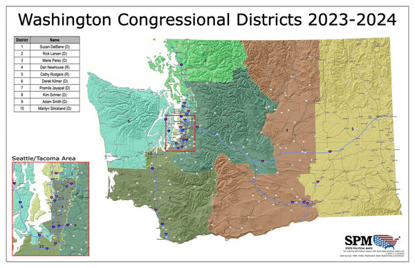 2023-2024 Washington Congressional Wall Map