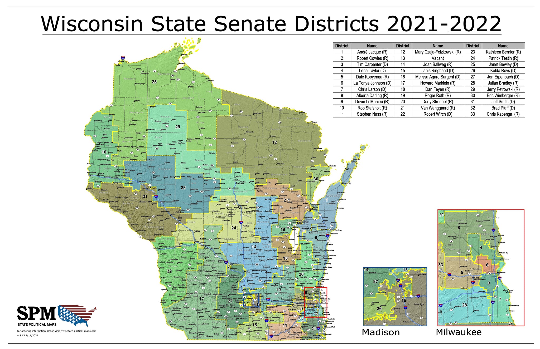 Wisconsin Political and State Legislative Wall Maps โ State Political Maps